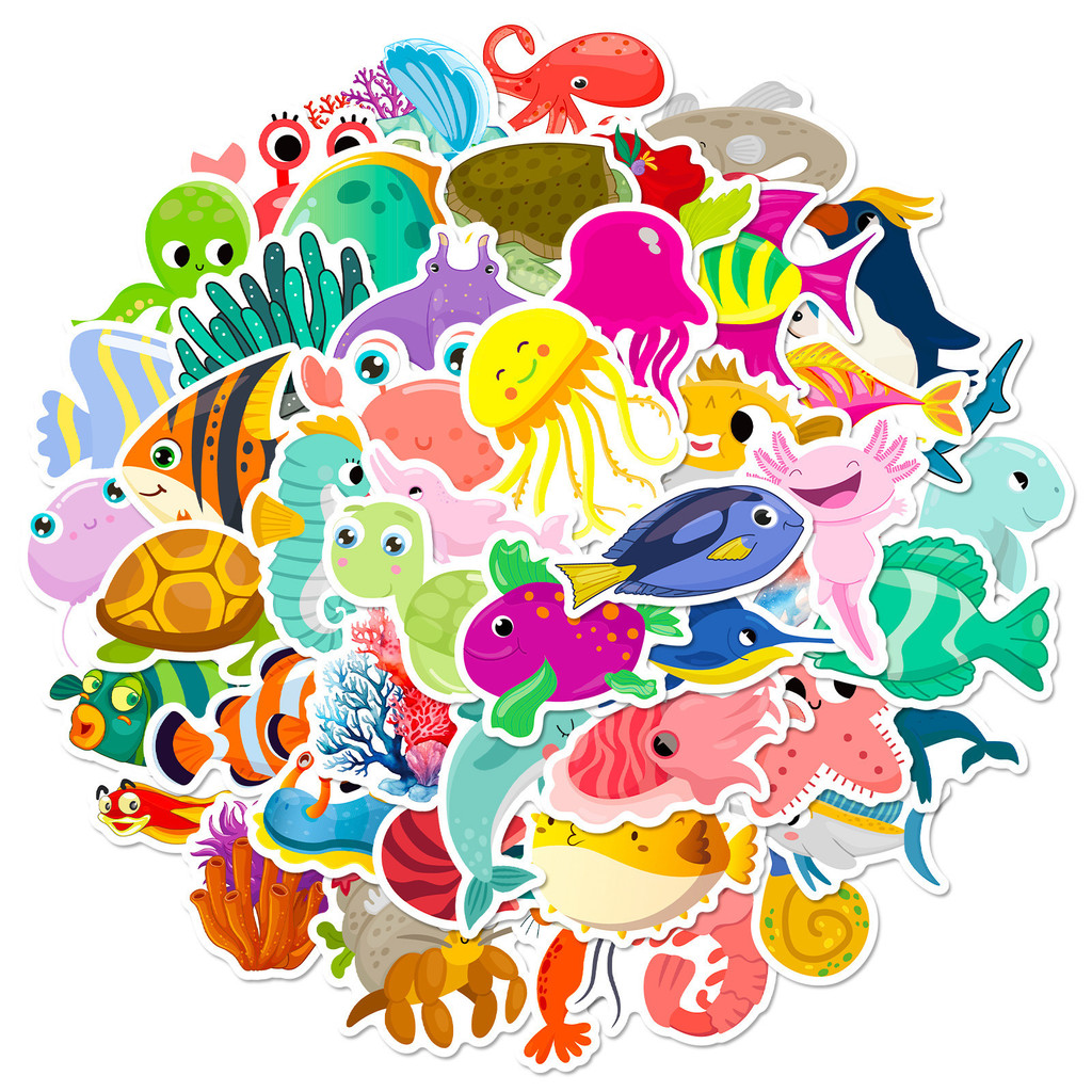50 Buah Stiker Kehidupan Laut  - Marine Aquarium Aquascape ulasan dan harga