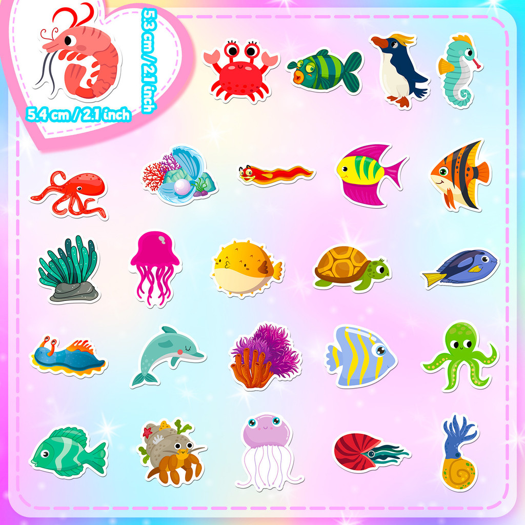 50 Buah Stiker Kehidupan Laut  - Marine Aquarium Aquascape ulasan dan harga